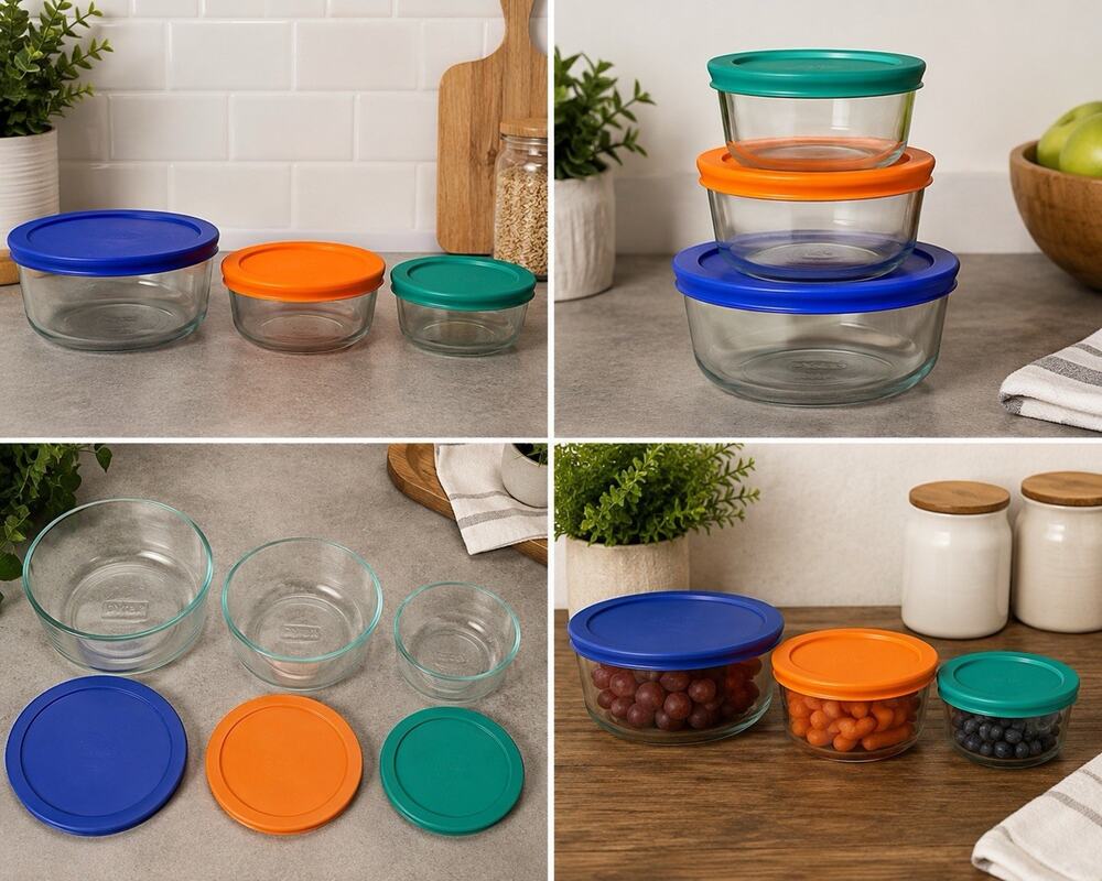 Pyrex Simply Store Glass Food Storage Containers Colored Lids Set of 3